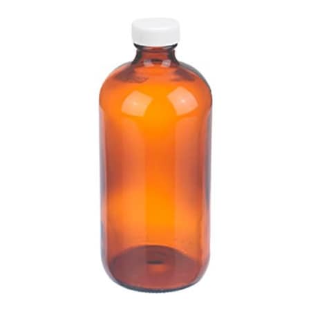 Cp Lab Safety. Wheaton 16 oz Amber Glass Bottle, PP Cap, PTFE Liner, Case of 12 W216846